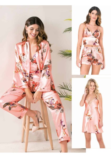 Iç Giyim Moongirl Saten Gecelik Set Takım