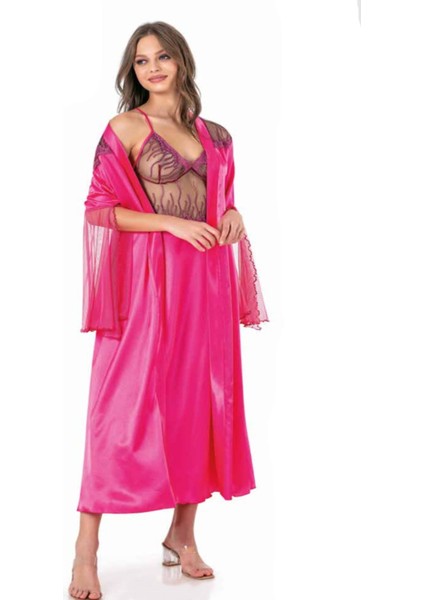 Iç Giyim Moongirl Saten Uzun Ikili Gecelik Takım