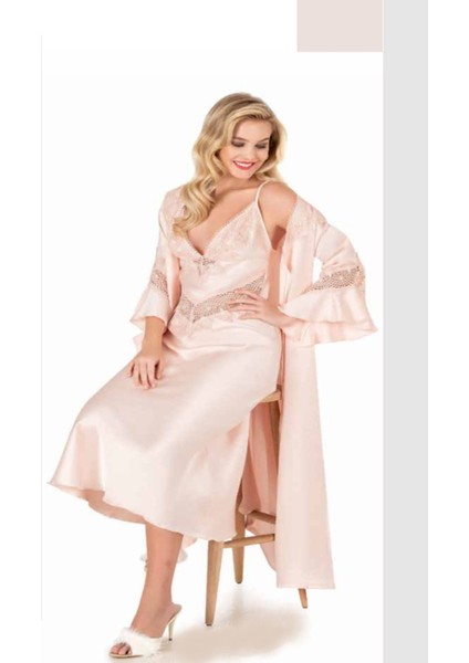 Iç Giyim Moongirl Saten Uzun Ikili Gecelik Takım