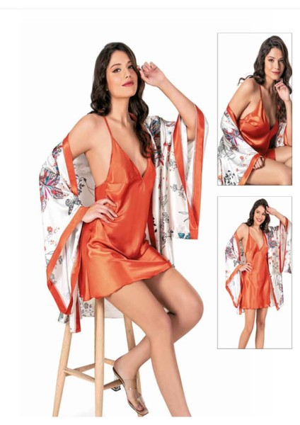 Iç Giyim Moongirl Saten Kısa Ikili Gecelik Takım