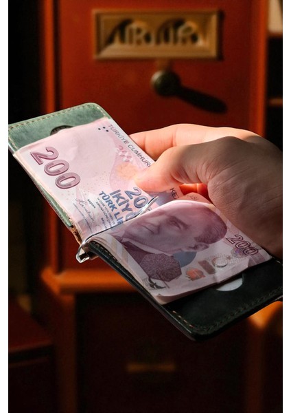 Yeşil Taba Hakiki Deri Para Klipsli Cüzdan & Kartlık Vintage Kartlık fırsatları