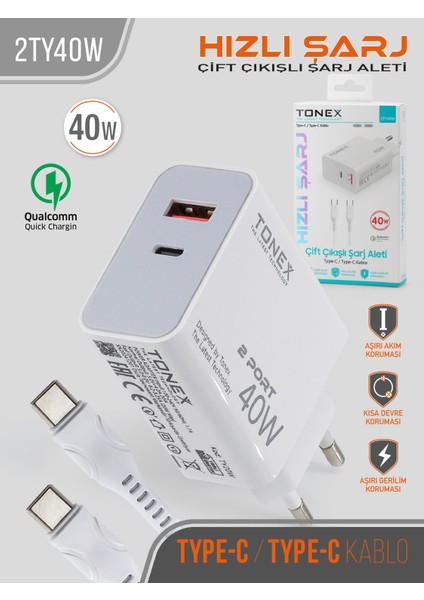 Tonex 40W Typ-C Çift Çıkışlı Şarj Aleti