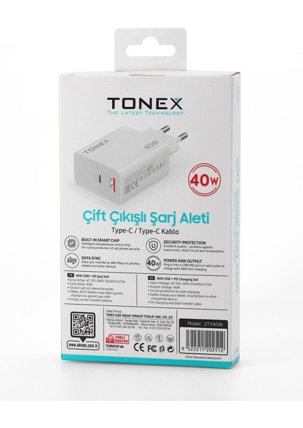 Tonex 40W Typ-C Çift Çıkışlı Şarj Aleti modelleri