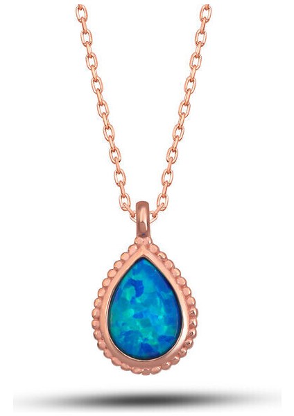 Rose Opal Taşlı Damla 925 Ayar Gümüş Kadın Kolye
