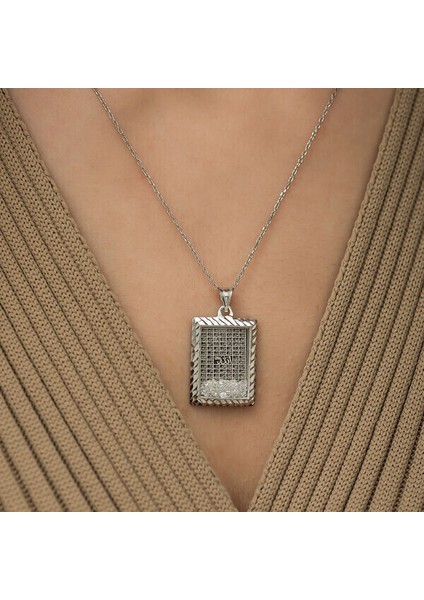 Fatiha Esmaul Husna Yazılı 925 Ayar Gümüş Kolye