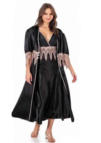 Iç Giyim Moongirl Saten Uzun Ikili Gecelik Takım