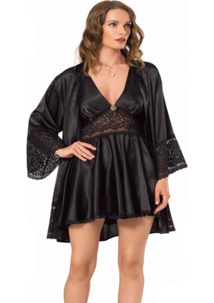 Iç Giyim Moongirl Saten Kısa Ikili Gecelik Takım