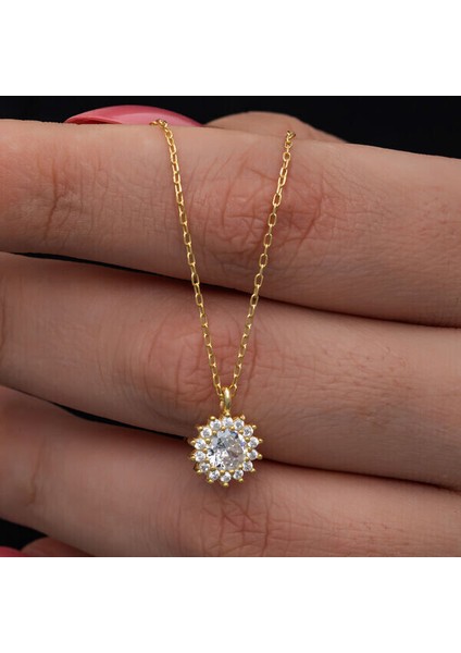 Gold Minimal Yuvarlak Anturaj 925 Ayar Gümüş Kadın Kolye