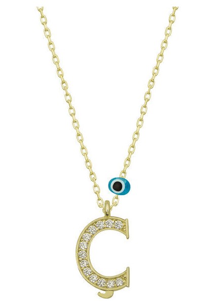 Ç Harfi Gold 925 Ayar Gümüş Kadın Kolye