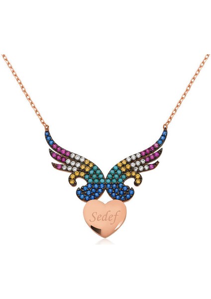 Kişiye Özel Isim Melek Kanadı Kalp 925 Ayar Gümüş Kolye