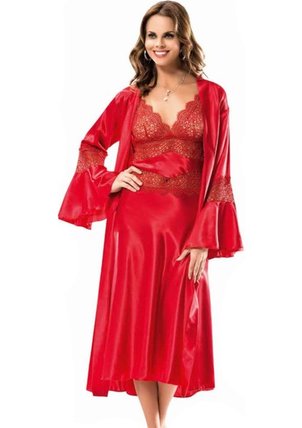 Iç Giyim Moongirl Saten Uzun Ikili Gecelik Takım