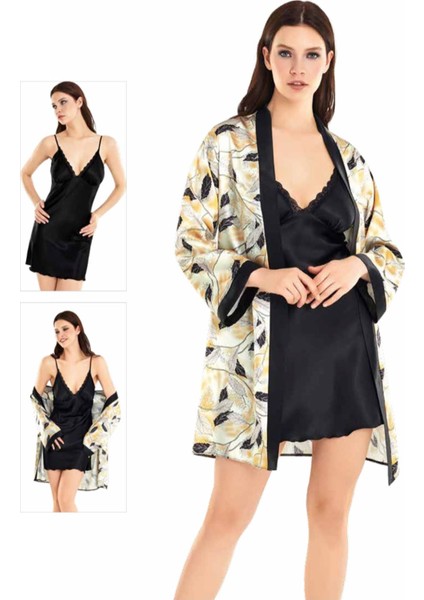 Iç Giyim Moongirl Saten Kısa Ikili Gecelik Takım
