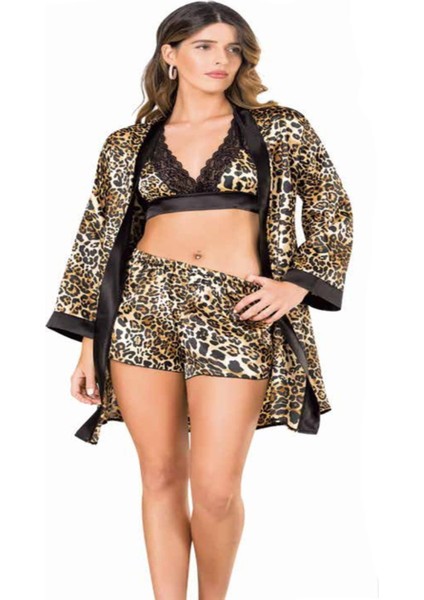 Iç Giyim Moongirl Saten Şortlu 3'lü Gecelik Takım