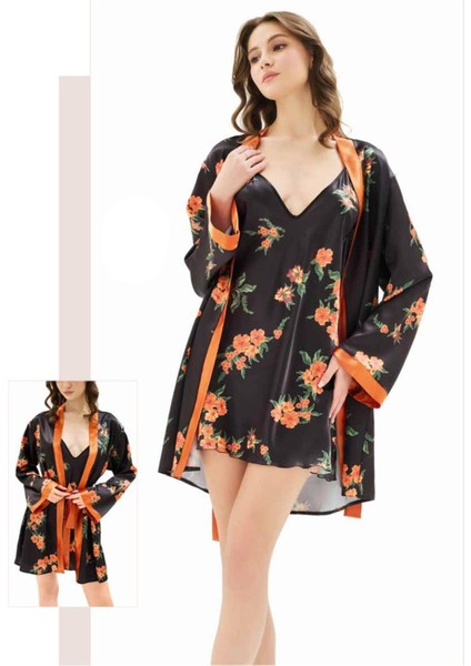 Iç Giyim Moongirl Saten Kısa Ikili Gecelik Takım