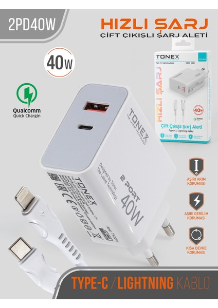 40W Lightning Çift Çıkışlı Şarj Aleti