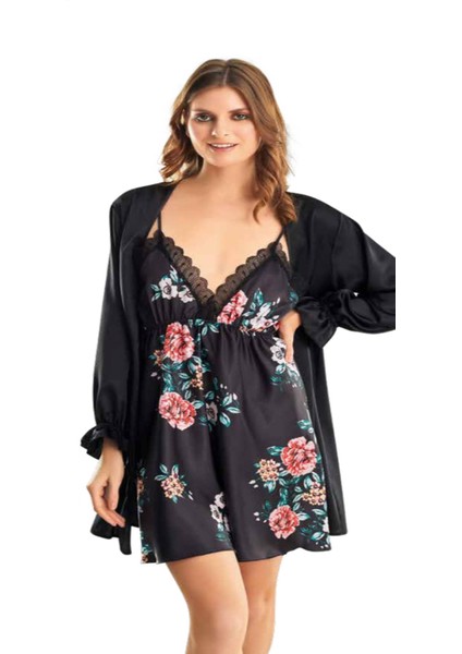 Iç Giyim Moongirl Saten Kısa Ikili Gecelik Takım