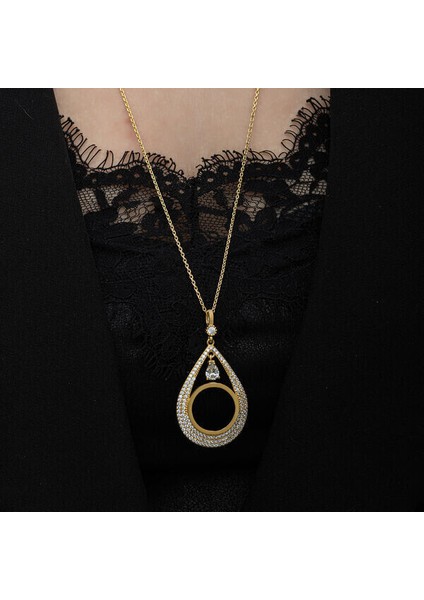 Gold Çeyrek Altın Takılabilenzirkon Taşlı 925 Ayar Gümüş Kadın Kolye