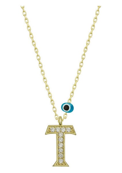 T Harfi Gold 925 Ayar Gümüş Kadın Kolye