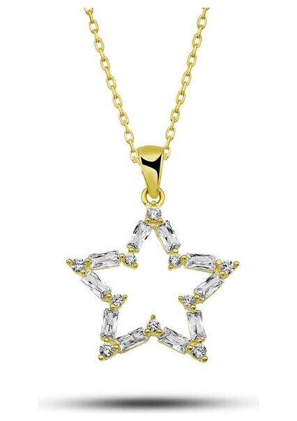 Baget Taşlı Yıldız Gold 925 Ayar Gümüş Kadınkolye