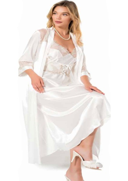 Iç Giyim Moongirl Saten Uzun Ikili Gecelik Takım