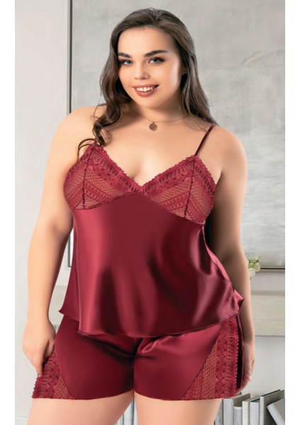 Iç Giyim Miss Laris Saten Büyük Beden Şortlu Gecelik Takım