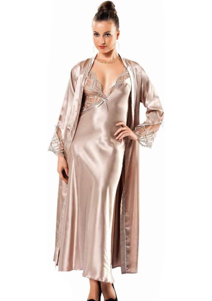 Iç Giyim Moongirl Saten Uzun Ikili Gecelik Takım