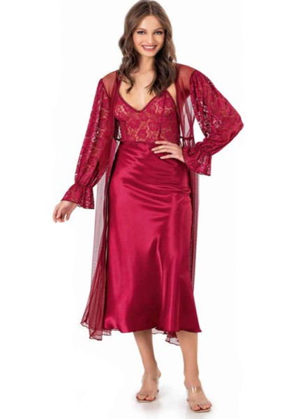 Iç Giyim Moongirl Saten Uzun Ikili Gecelik Takım