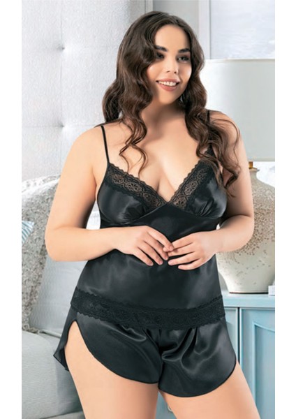 Iç Giyim Miss Laris Saten Büyük Beden Şortlu Gecelik Takım