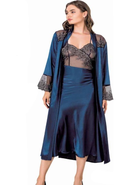 Iç Giyim Moongirl Saten Uzun Ikili Gecelik Takım