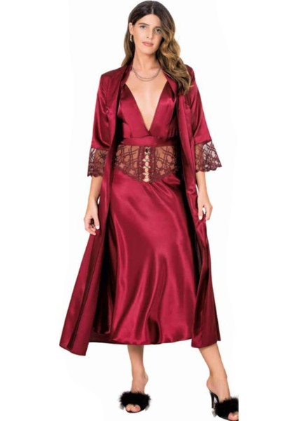 Iç Giyim Moongirl Saten Uzun Ikili Gecelik Takım