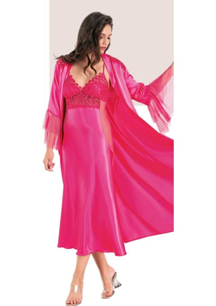 Iç Giyim Moongirl Saten Uzun Ikili Gecelik Takım