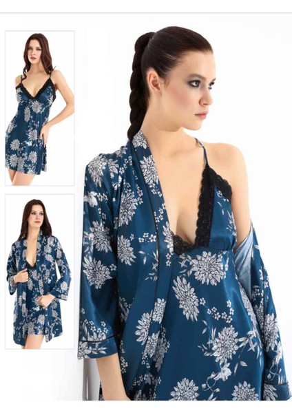 Iç Giyim Moongirl Saten Kısa Ikili Gecelik Takım