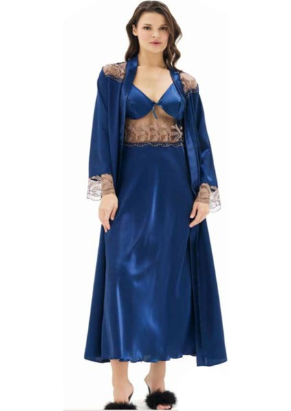 Iç Giyim Moongirl Saten Uzun Ikili Gecelik Takım