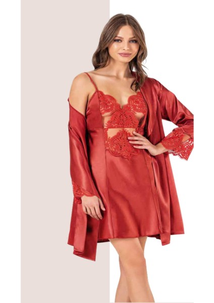 Iç Giyim Moongirl Saten Kısa Ikili Gecelik Takım