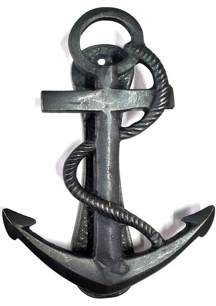 Antika Tarz Dekoratif Pirinç Halatlı, Çapa, Denizci, Gemici Kapı Tokmağı, Taktak - 170X60MM, Oksit