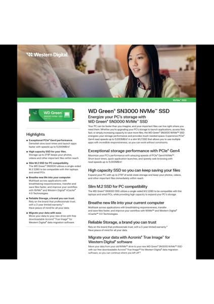 Green SN3000, WDS100T4G0E, 1tb, 5000/4200, Gen4, Nvme Pcıe M.2 2280, SSD fırsatları