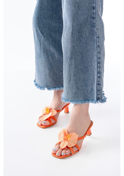 S-622 Orange Orkide Detaylı Ince Topuklu Kadın Terlik modelleri
