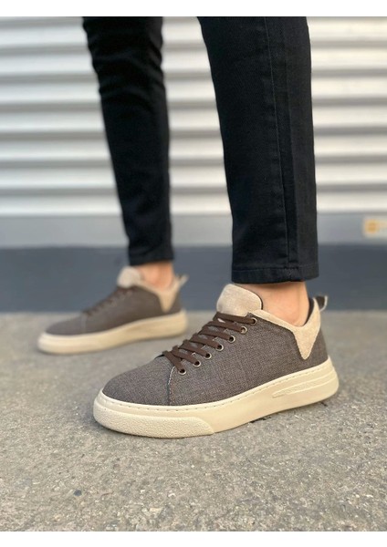 JY204 Flex Bağcıklı Keten Kumaş Erkek Günlük Sneaker Ayakkabı Kkt - Kahverengi/krem fiyatları
