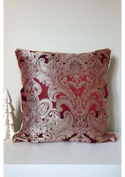 Jakarlı Bordo Lüks Fitilli Kırlent Kılıfı 43X43CM
