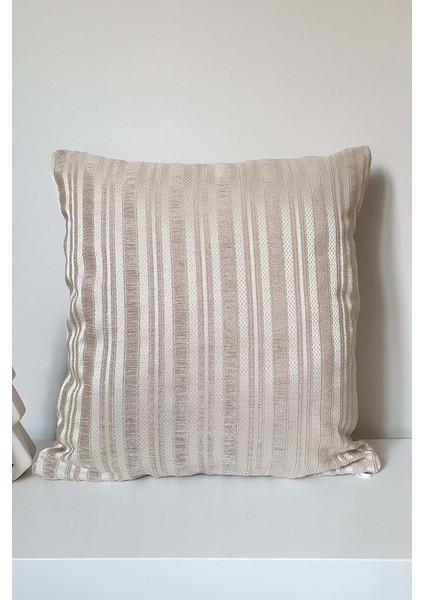 Bej Simli Çizgili Kırlent Kılıfı 43X43CM