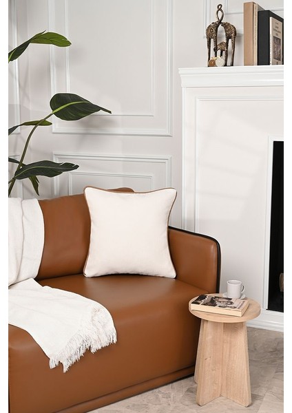 Krem Rengi Fitilli Kadife Deri Fitilli Kırlent Kılıfı 43X43CM