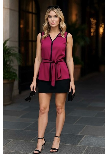 Santa Barla Biye Detay Kemerli Ithal Krep Bluz fiyatları