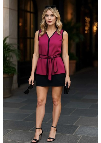 Santa Barla Biye Detay Kemerli Ithal Krep Bluz modelleri