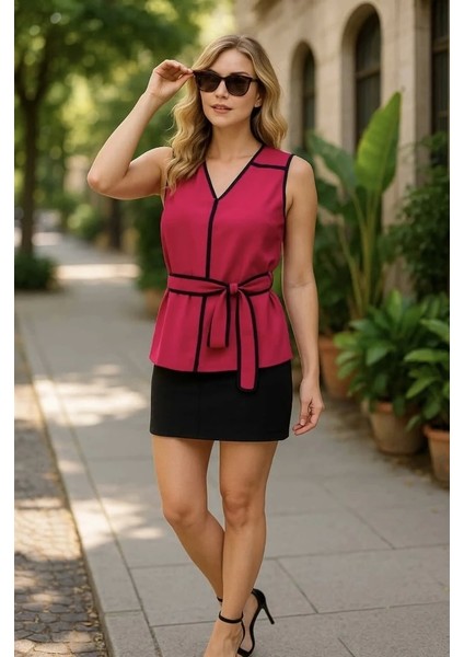 Santa Barla Biye Detay Kemerli Ithal Krep Bluz fırsatları