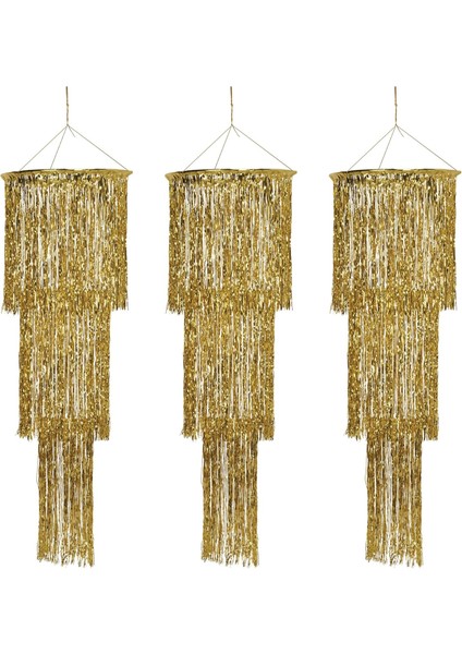 3 Parça Üç Katlı Metalik Altın Plastik Parıltılı Asma Avizeler Yılbaşı Partisi Dekorasyonları Veya 20'lerin Temalı Dekoru, 4'