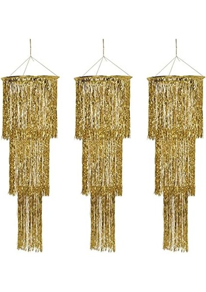 3 Parça Üç Katlı Metalik Altın Plastik Parıltılı Asma Avizeler Yılbaşı Partisi Dekorasyonları Veya 20'lerin Temalı Dekoru, 4' fiyatları