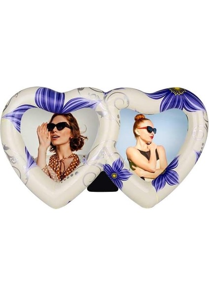 Kalp Şeklinde Fotoğraf Çerçevesi, Çiçek Desenli, 2 Bölmeli, Anneye, Sevgiliye, Eşe, Kardeşe, Arkadaşa Hediye (Desen 1)