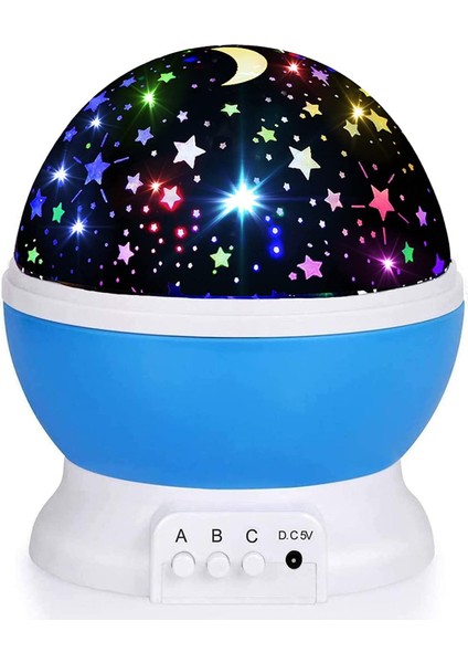 Renkli Yıldızlı Gökyüzü Dönen Star Master Çocuk Gece Lambası Projeksiyon Gece Lambası Gökyüzü Ay Yıldız Masa Lambası (Mavi)