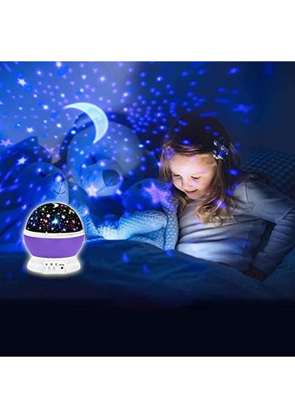 Renkli Yıldızlı Gökyüzü Dönen Star Master Çocuk Gece Lambası Projeksiyon Gece Lambası Gökyüzü Ay Yıldız Masa Lambası (Mavi) modelleri