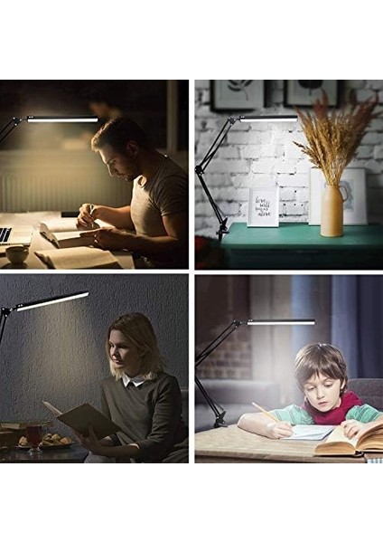 LED Masa Lambası, Kelepçeli Ayarlanabilir Salıncak Kol Lambası, Göz Bakımı Okuma Işığı, 10 Parlaklık Seviyesi, 3 Aydınlatma Modu, Ev Ofis Adaptörü Için Hafıza Fonksiyonu Lambaları (Siyah) fiyatları